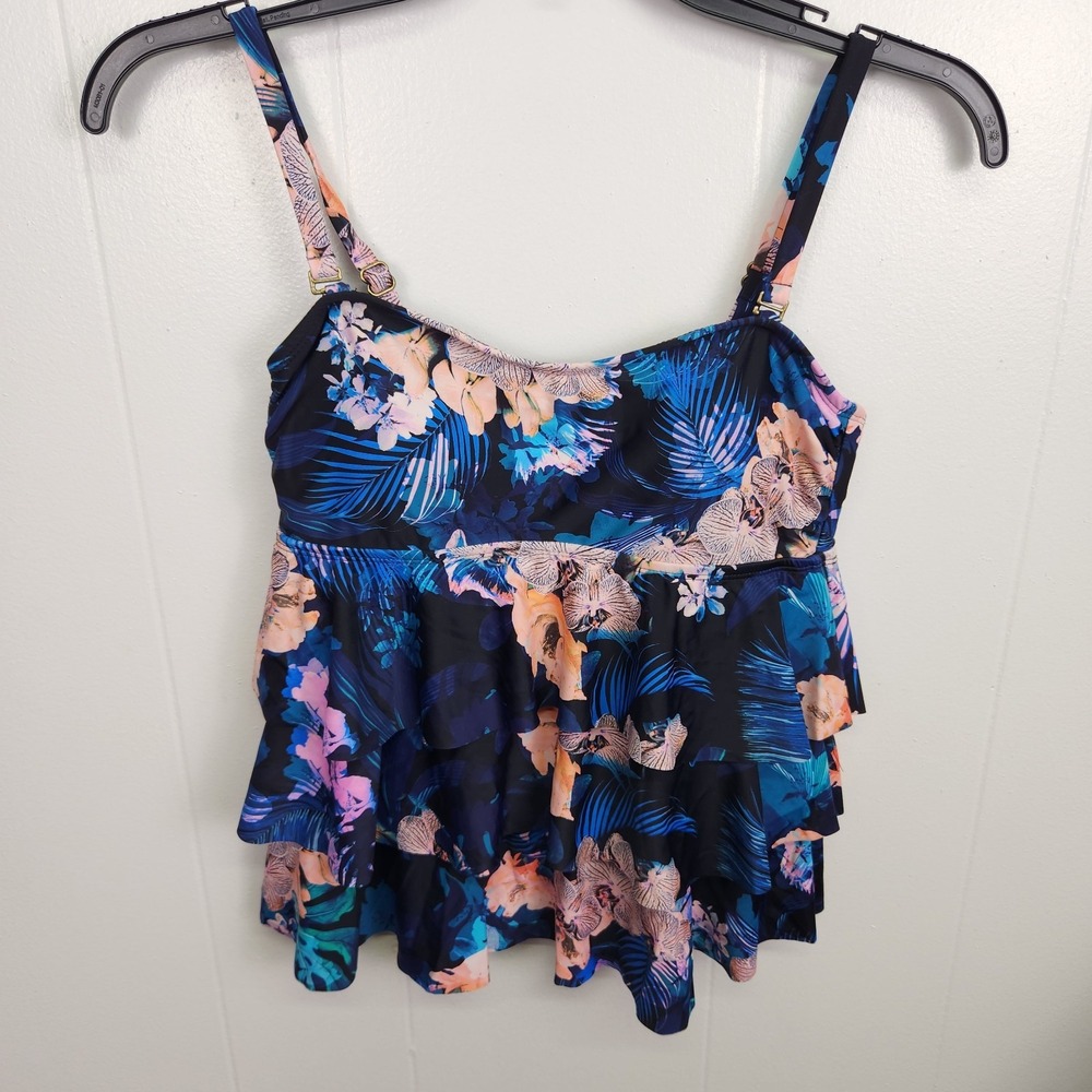 Island Escape Triple Tier Bandeau Tankini Swim Top Ocean‎ Bloom Size 10 NWT